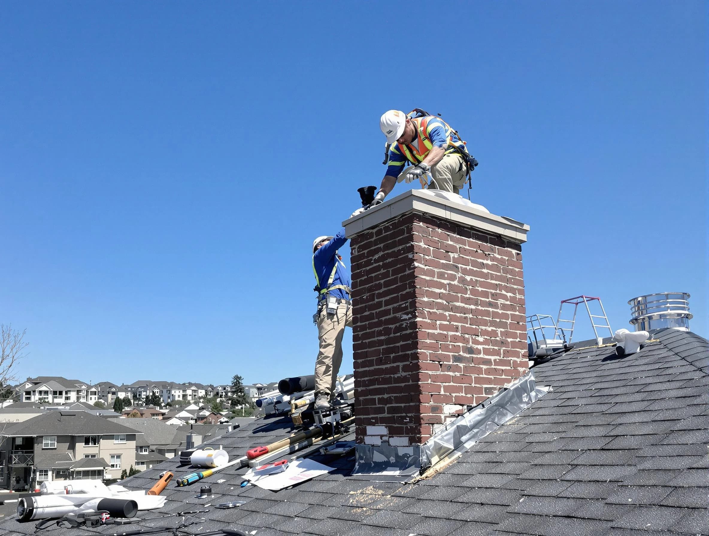 Newark Chimney Sweep repairing a chimney crown in Newark, NJ