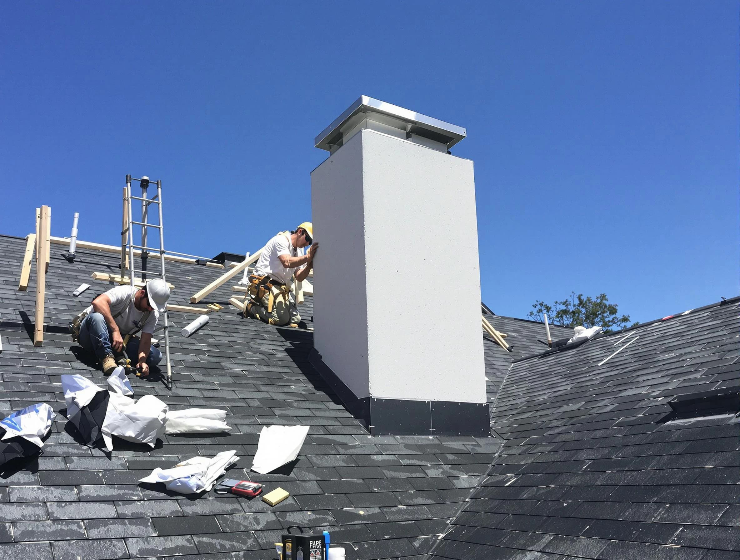 Newark Chimney Sweep crew installing a new chimney in Newark, NJ