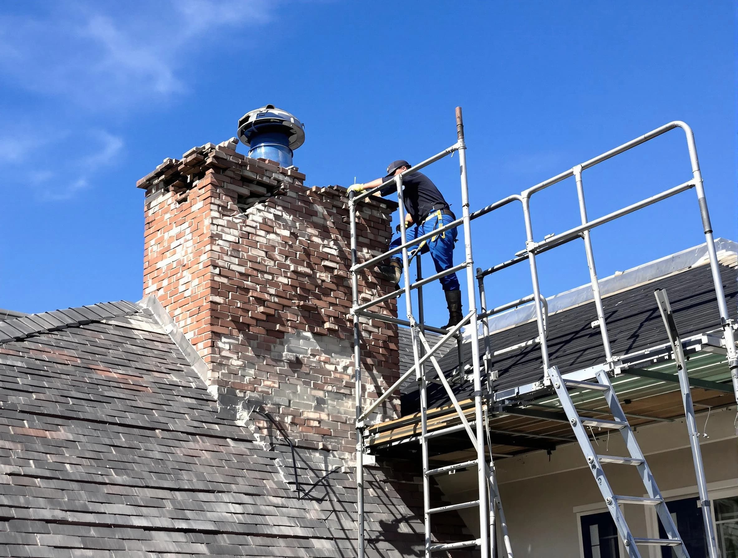 Rebuilding a chimney structure by Newark Chimney Sweep in Newark, NJ