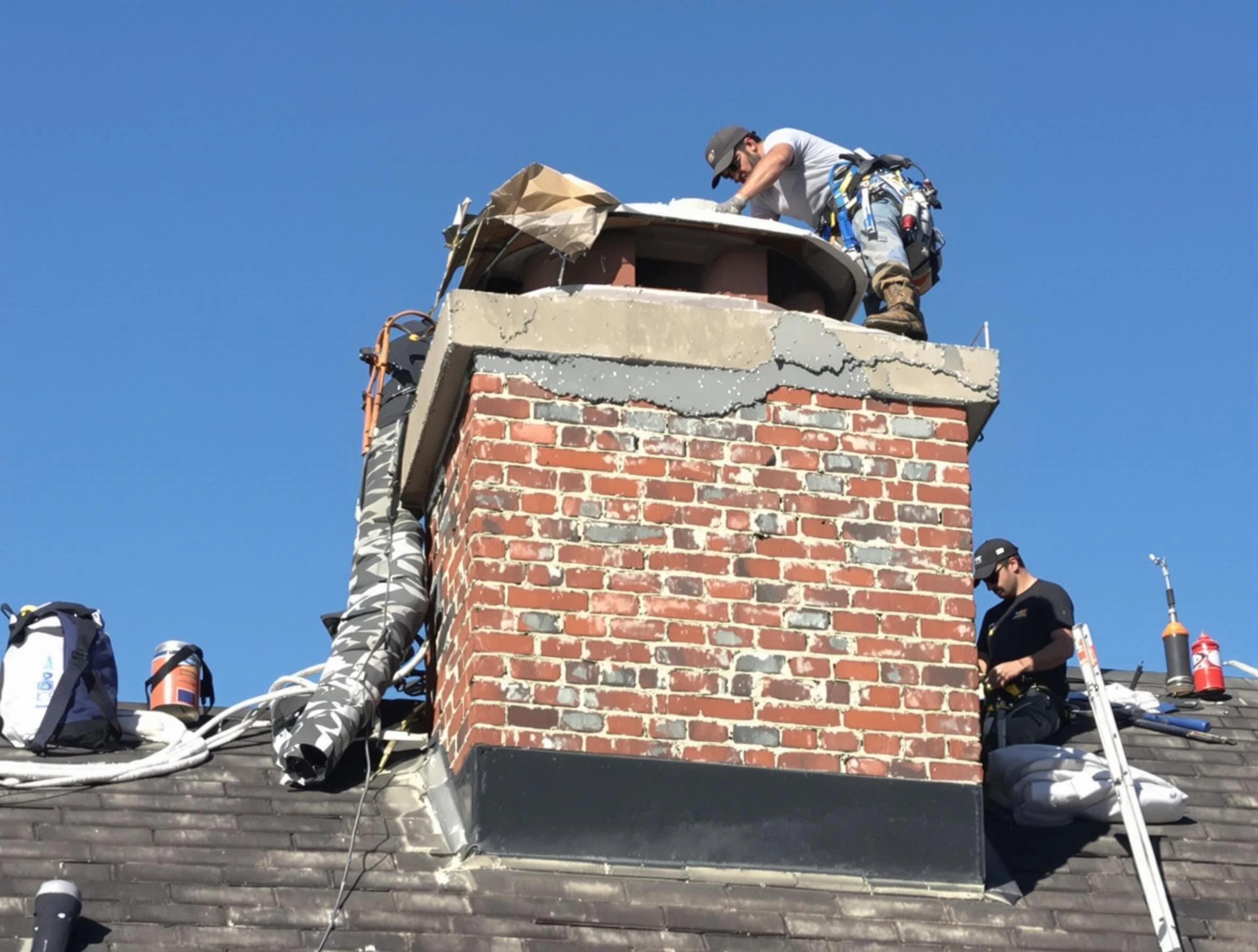 Newark Chimney Sweep installing a custom chimney crown in Newark, NJ