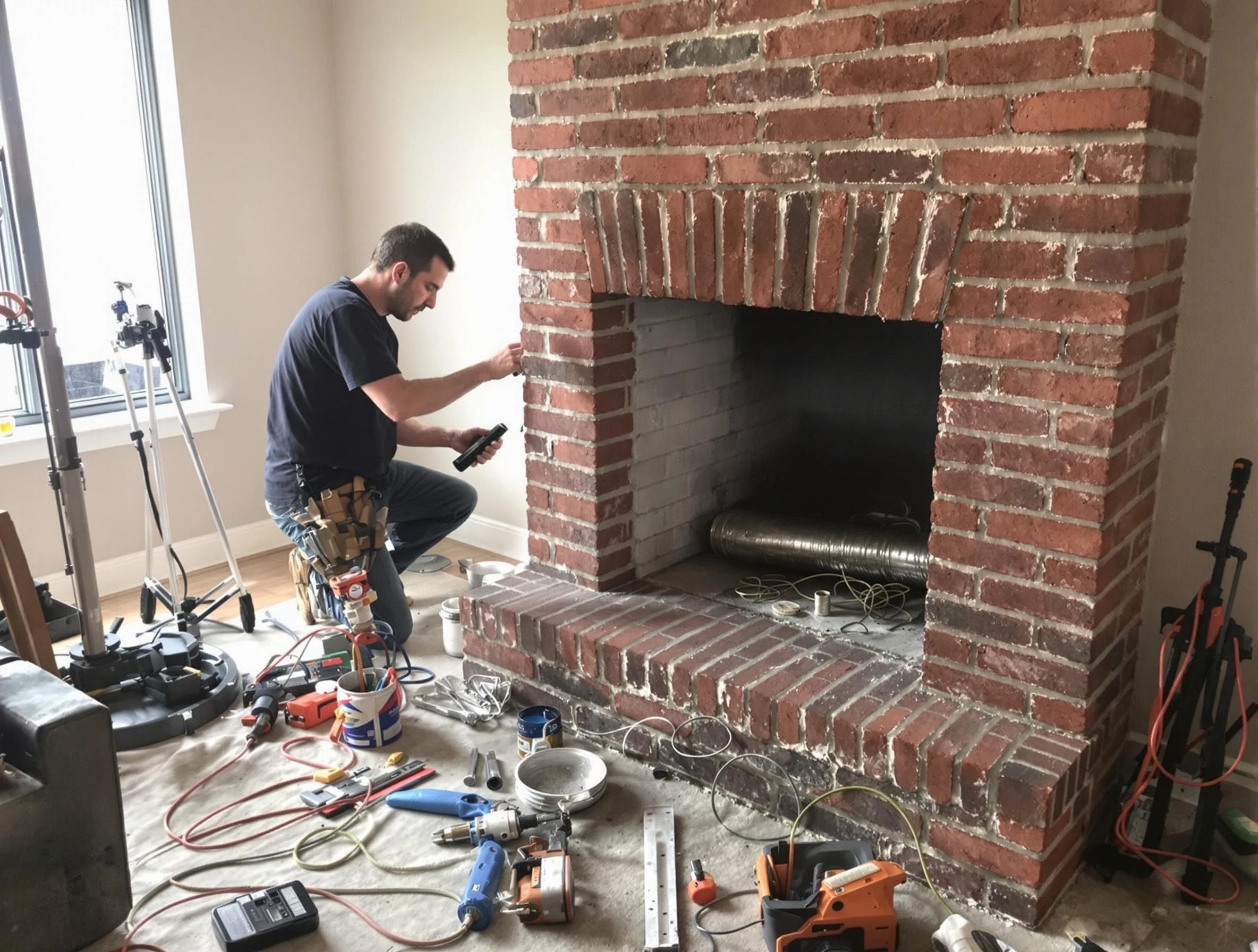 Newark Chimney Sweep specialist finalizing chimney liner service in Newark, NJ